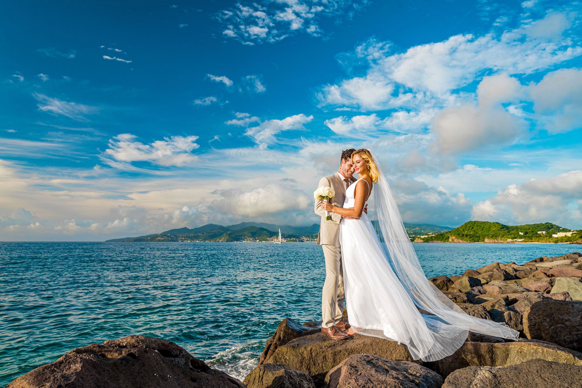 Sandals Grenada Wedding Couple Rocks