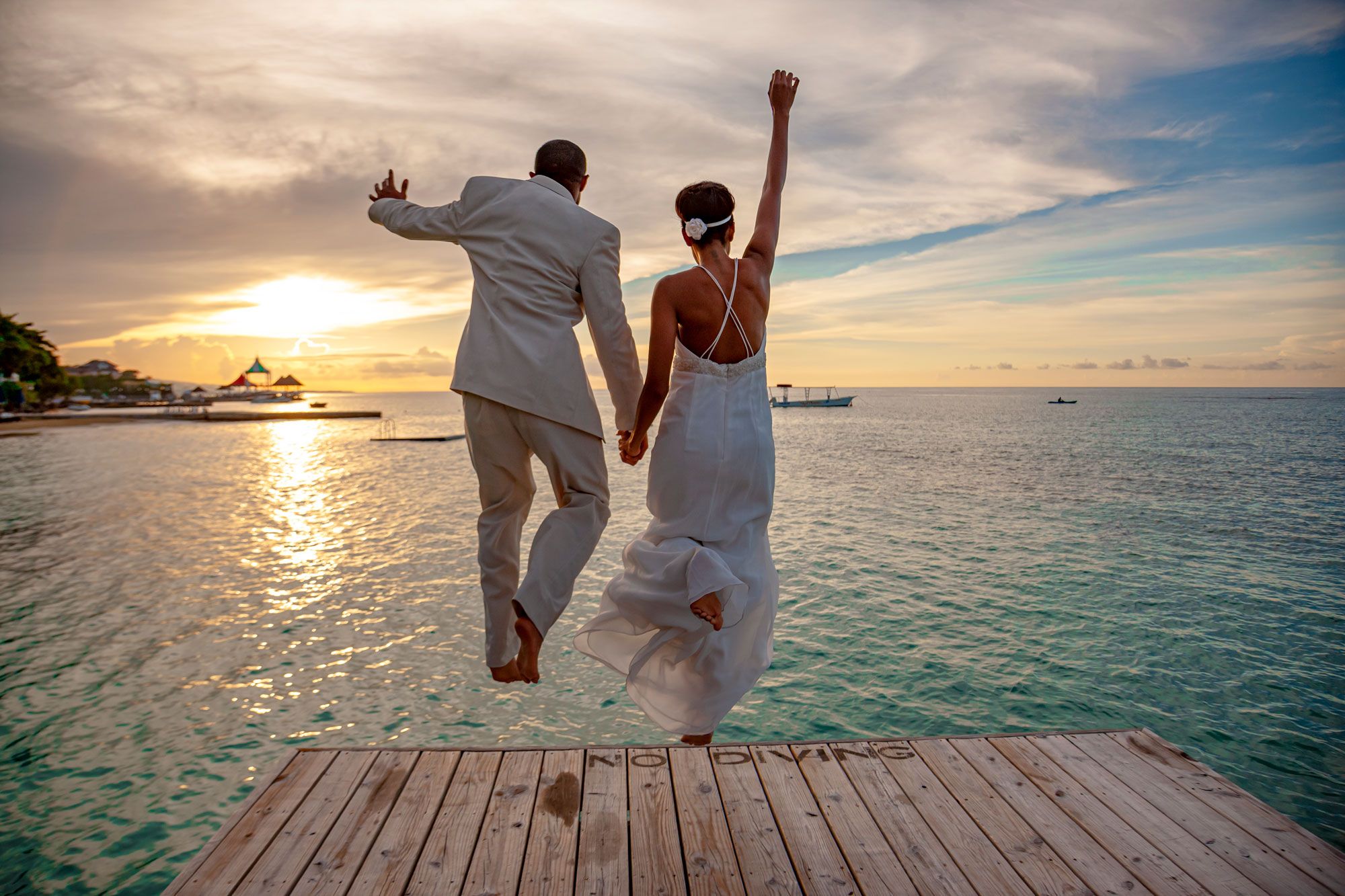 Wedding Couple Jumping Pier