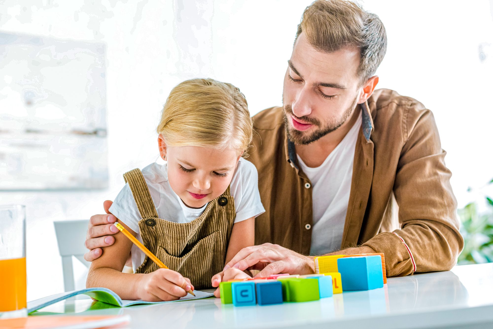 Educational Indoor Activities Kid Dad Doing Homework