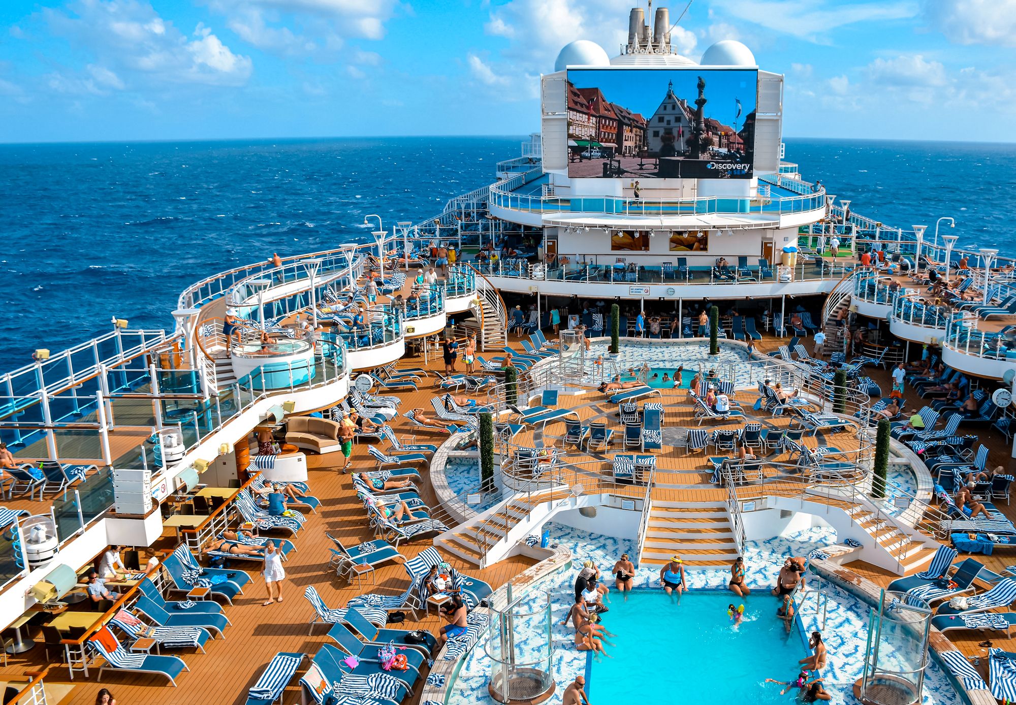 Cruise Ship Deck Aerial Crowd