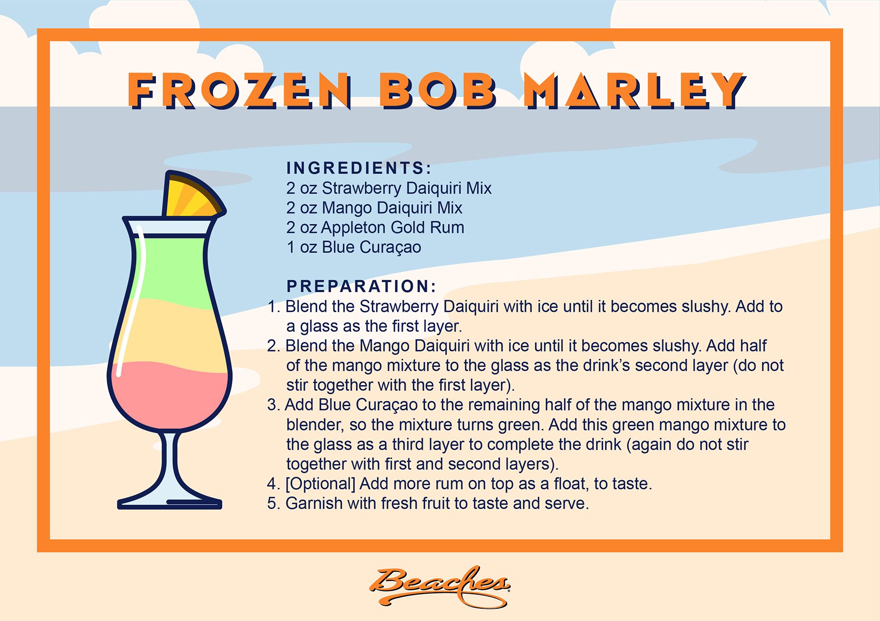 Beaches Cocktail Recipe Cards Frozen Bob Marley