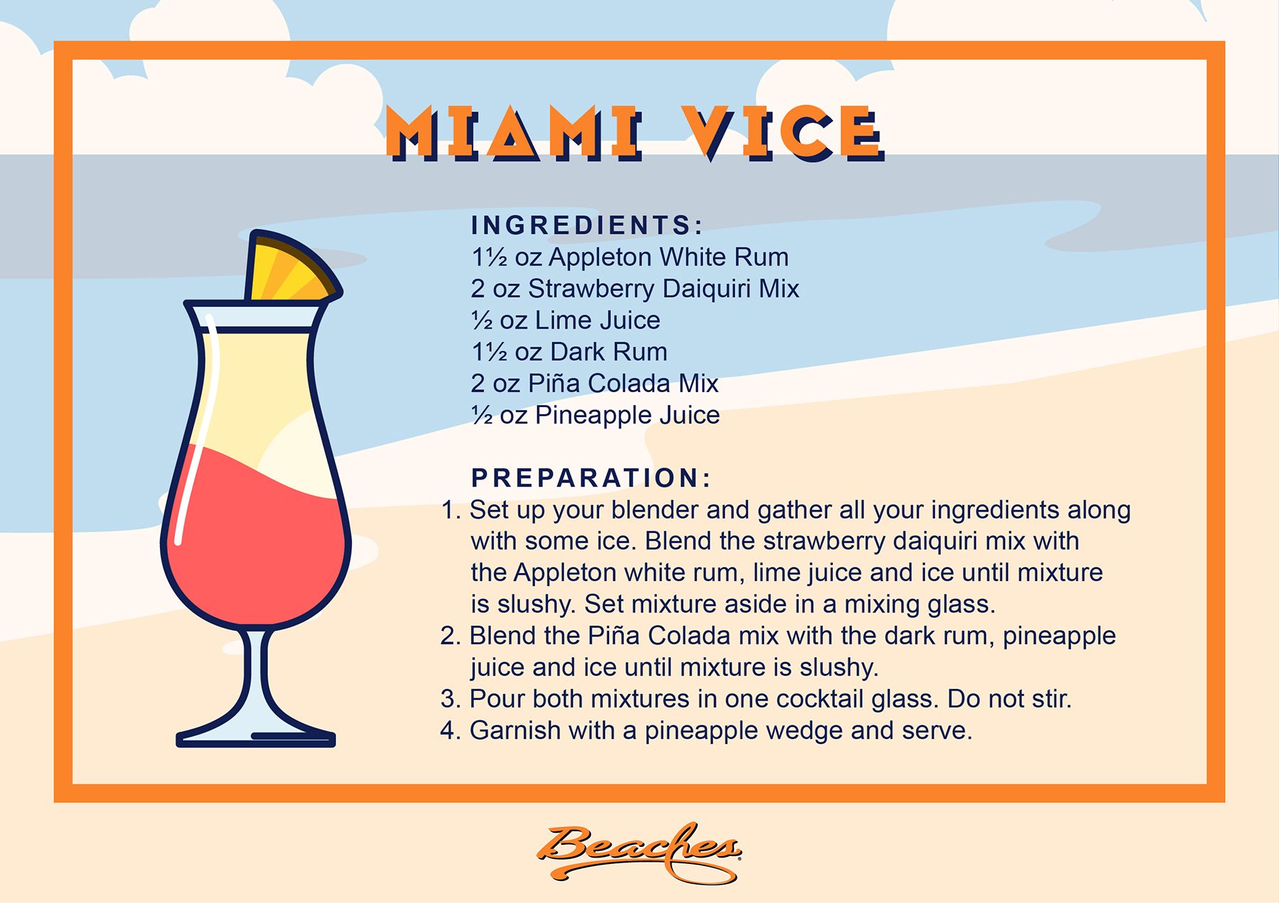 Beaches Cocktail Recipe Cards Miami Vice