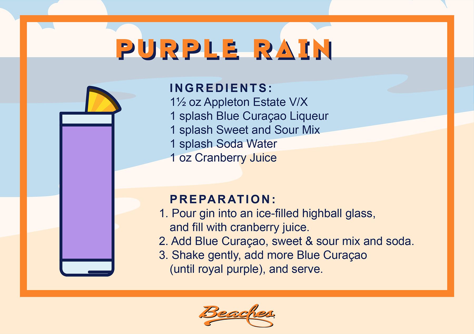 Beaches Cocktail Recipe Cards Purple Rain