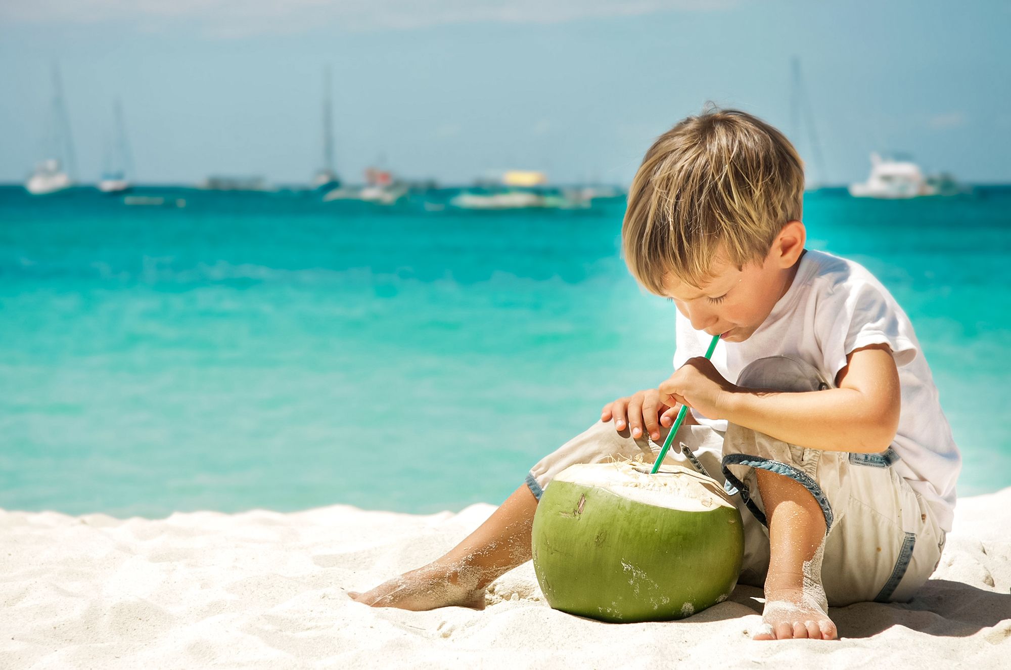 Turks Caicos Young Boy Coconut Beach