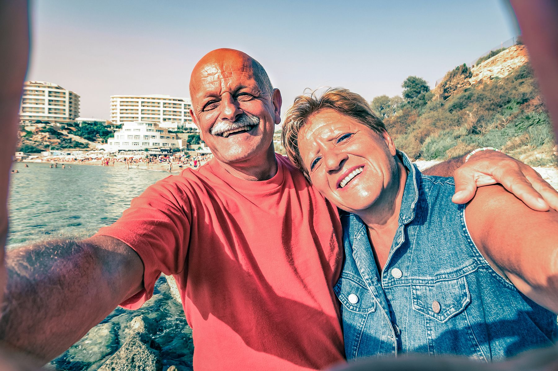 Elder Couple Selfie Beach