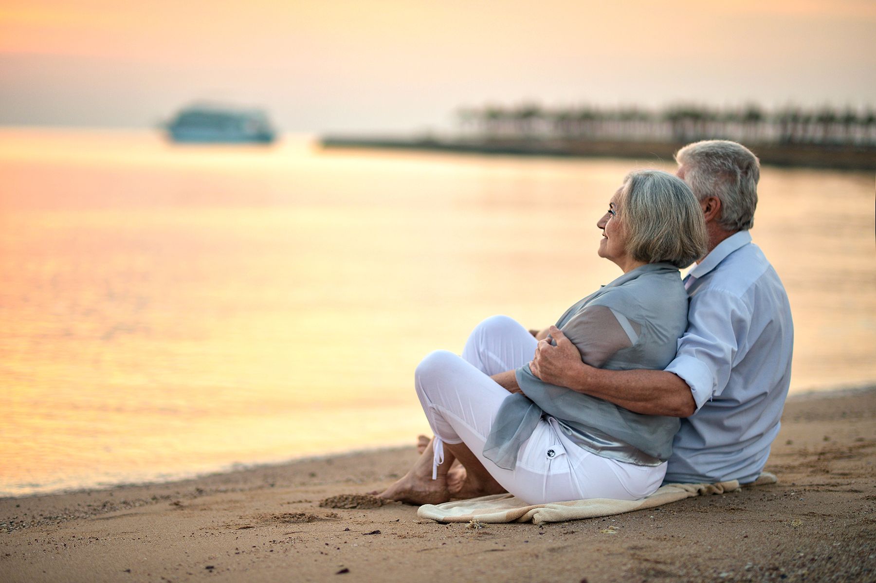 Elder Couple Sunset Beach