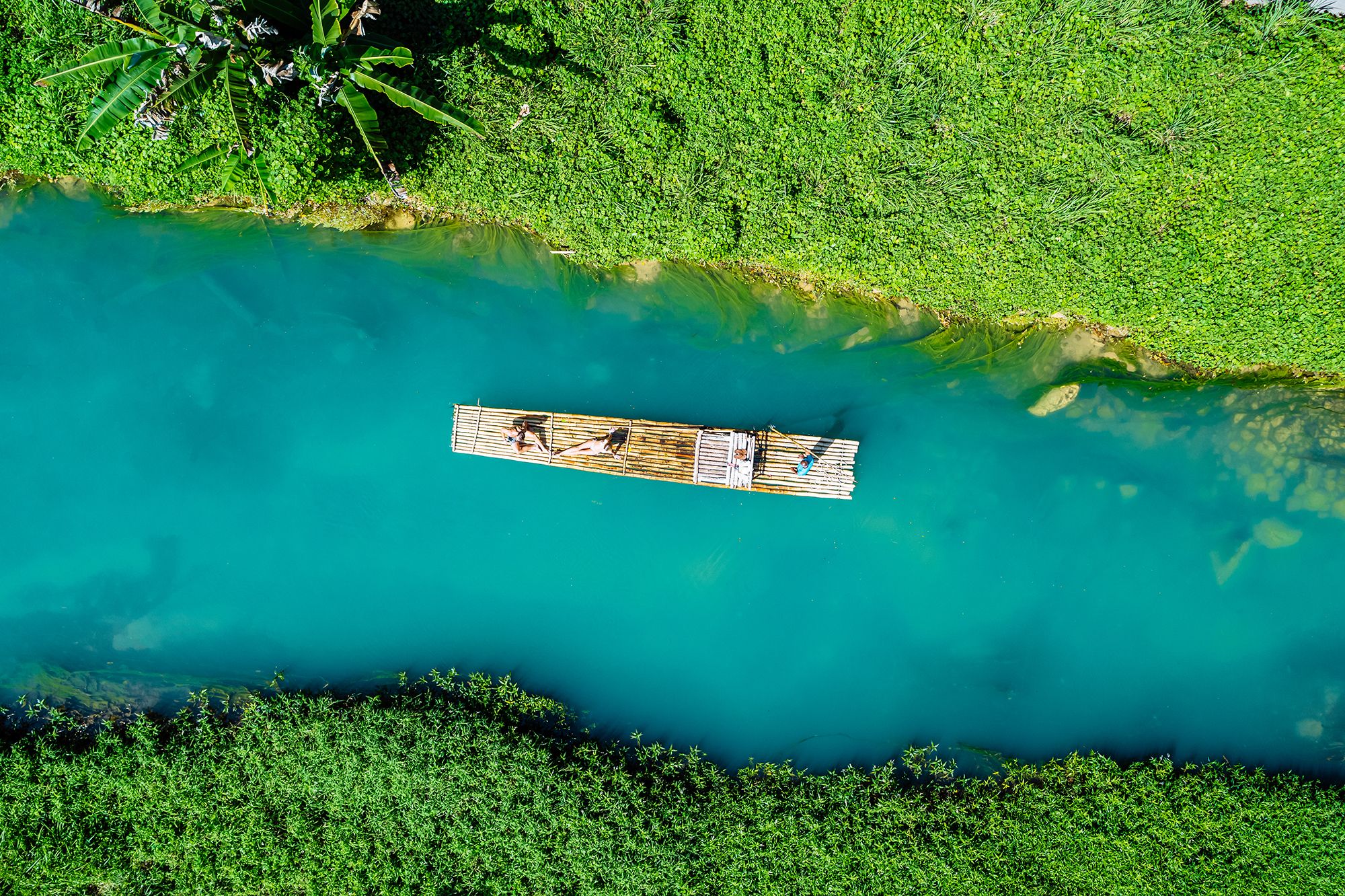 Martha Brea River Bamboo Raft Couple Top View